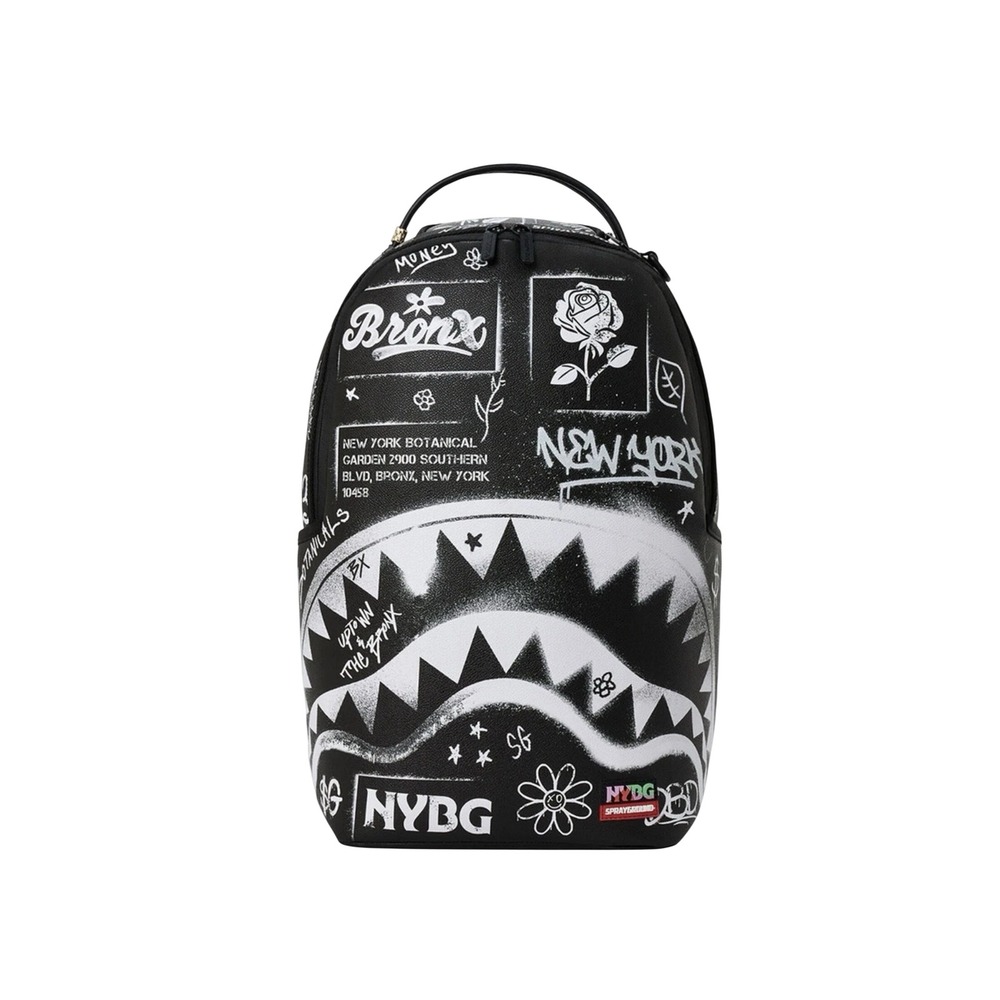 Sprayground x NYBG Bronx New York Botanical Garden Shark Backpack Black White